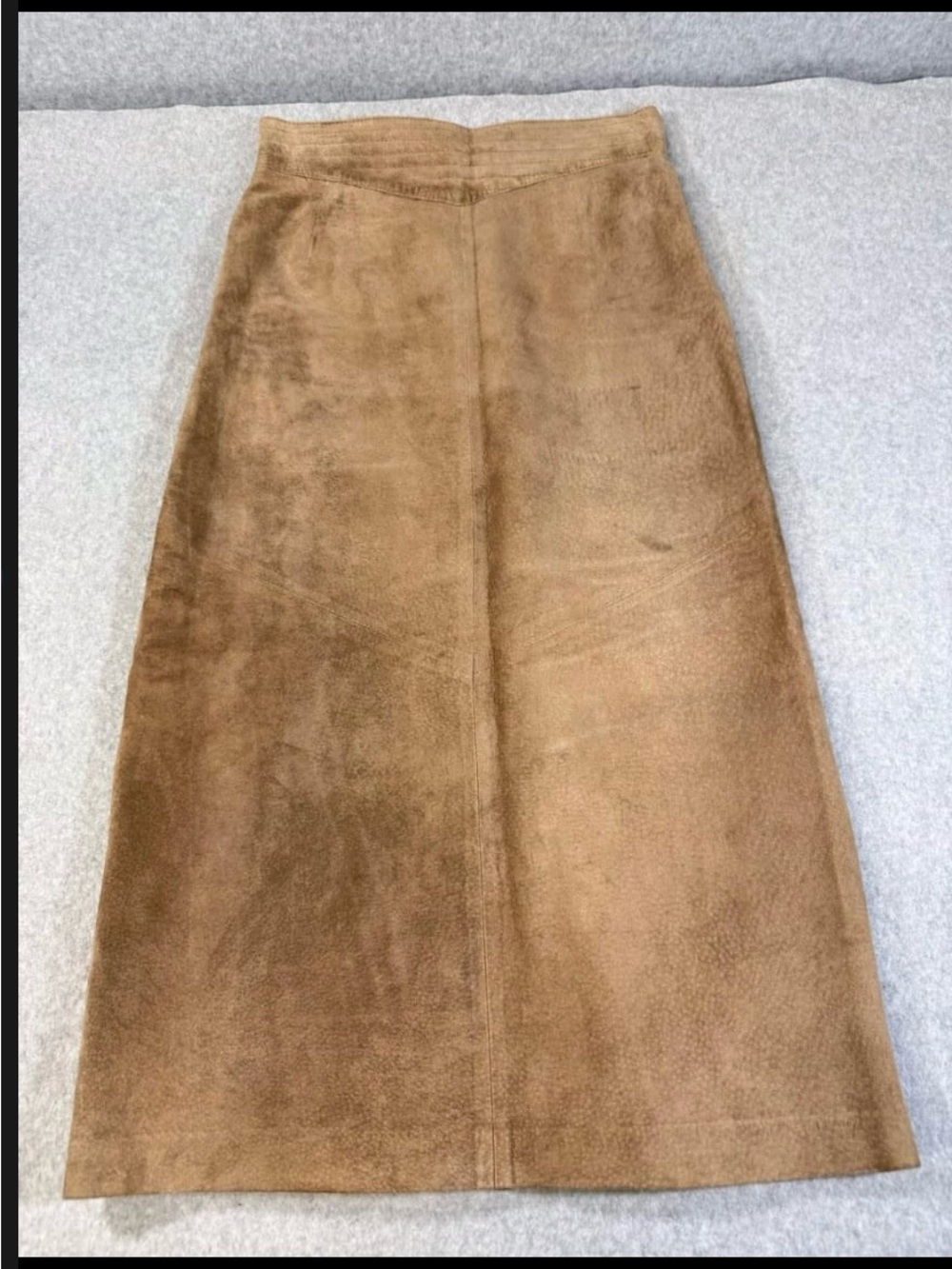 Vintage Evan Davies Tan Suede Midi Skirt With Zipper Closure And Back Slit
